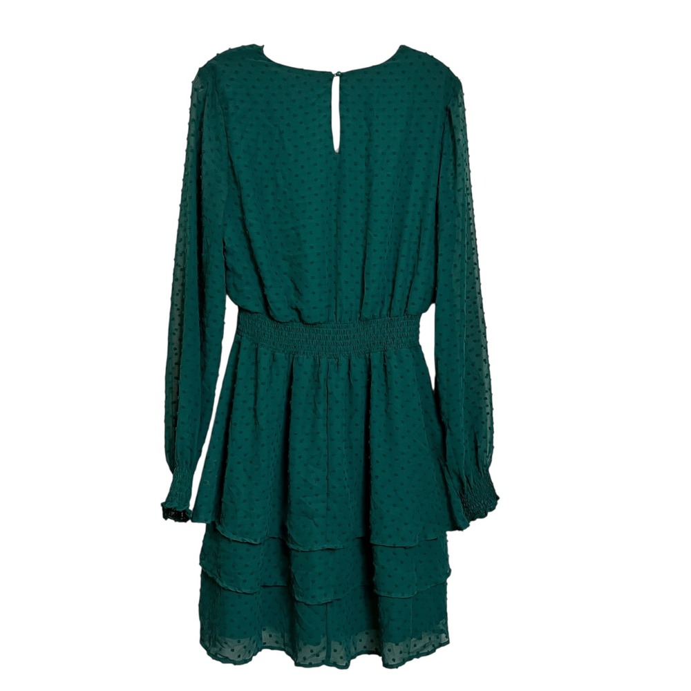 Honey & Rosie Green Swiss Dot Tiered Ruffle Long Sleeve V Neck Dress Size M
